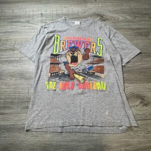Artex Milwaukee Brewers T Shirt Mens Large Gray Taz Does Baseball Vintage 1990